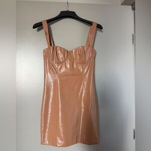 NBD Shimmering Tan Strapless Dress
